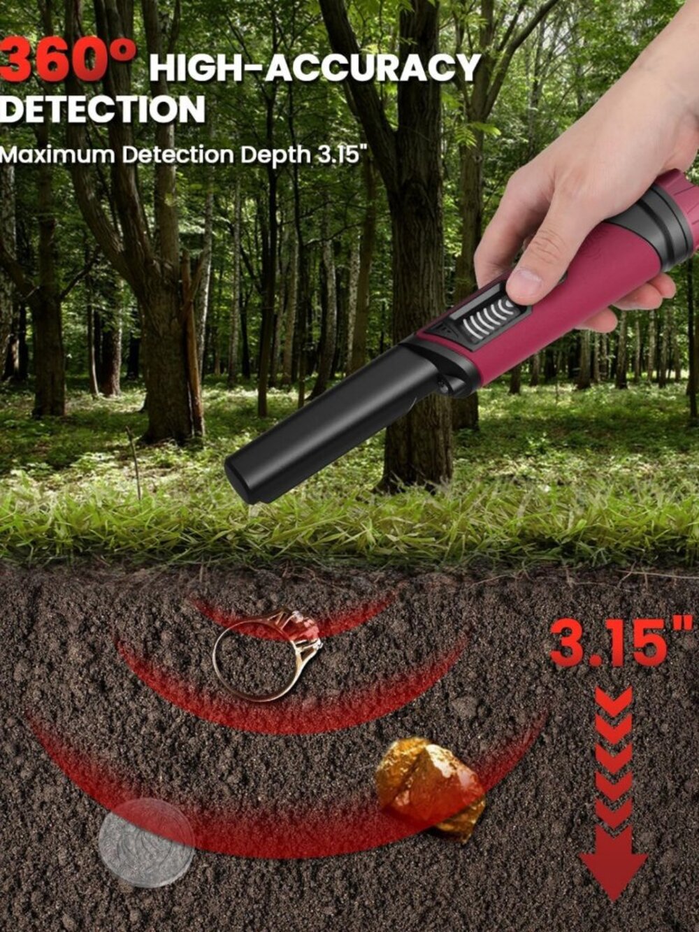 Waterproof Metal Detector Pinpointer with LCD & LED Light - 360° - Picture 3 of 10